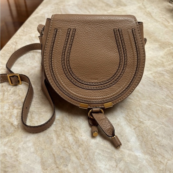 Chloe Marcie Small  Crossbody Saddle Bag with Adjustable Strap medium tan color. - Picture 5 of 12